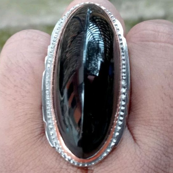 batu cincin akik yaman wulung hitam pekat size pandan