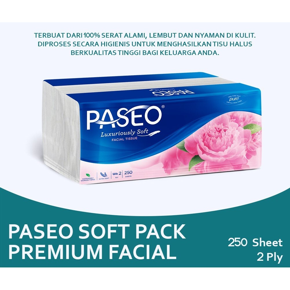 Tisu Wajah Paseo Luxury extra Soft pure pulp facial tissue 250 sheets 2 ply halus lembut