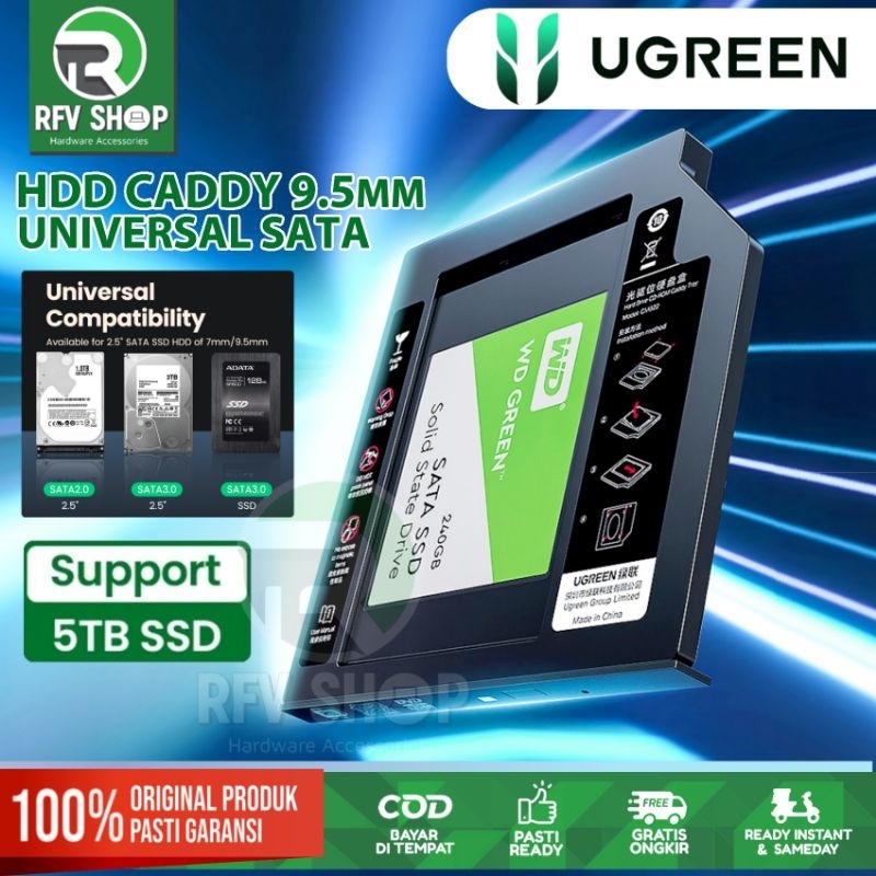 UGREEN HDD Caddy 9,5mm Universal SATA 3.0 , 2.5"  5TB SSD Case Hard Disk Enclosure for Laptop DVD-RO