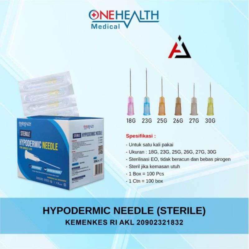 Disposible Needle Onehealth Box isi 100 Pcs 18G 23G 25G 26G 27G 30G / Nald