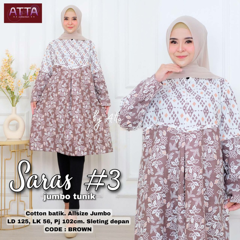 Tunik wanita jumbo Saras#3 motif batik bahan katun LD 125