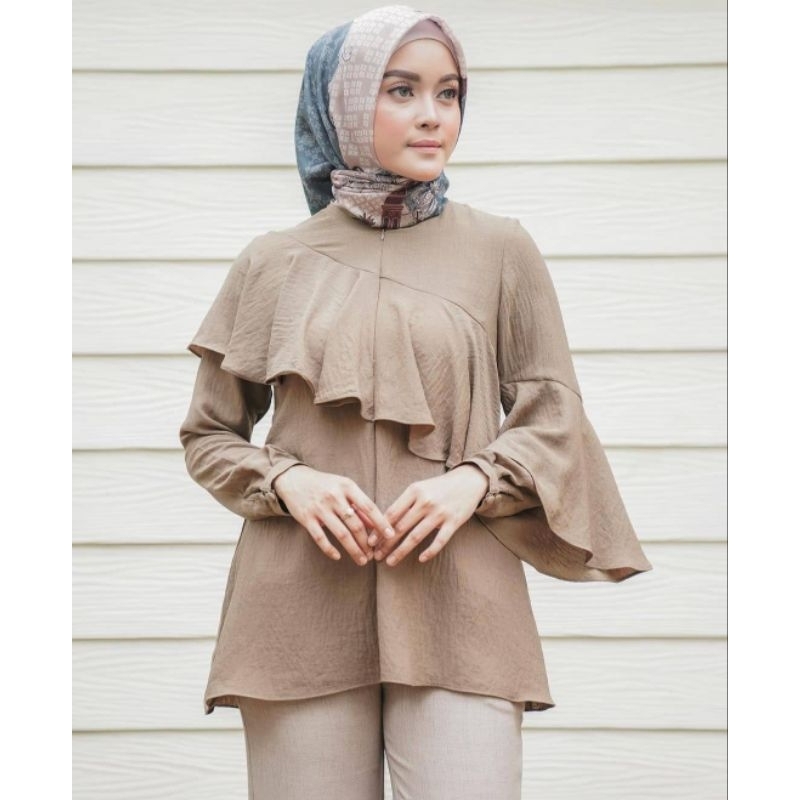 Sale Claire Blouse by Wearing Klamby Color Wood Size S Bukan Preloved