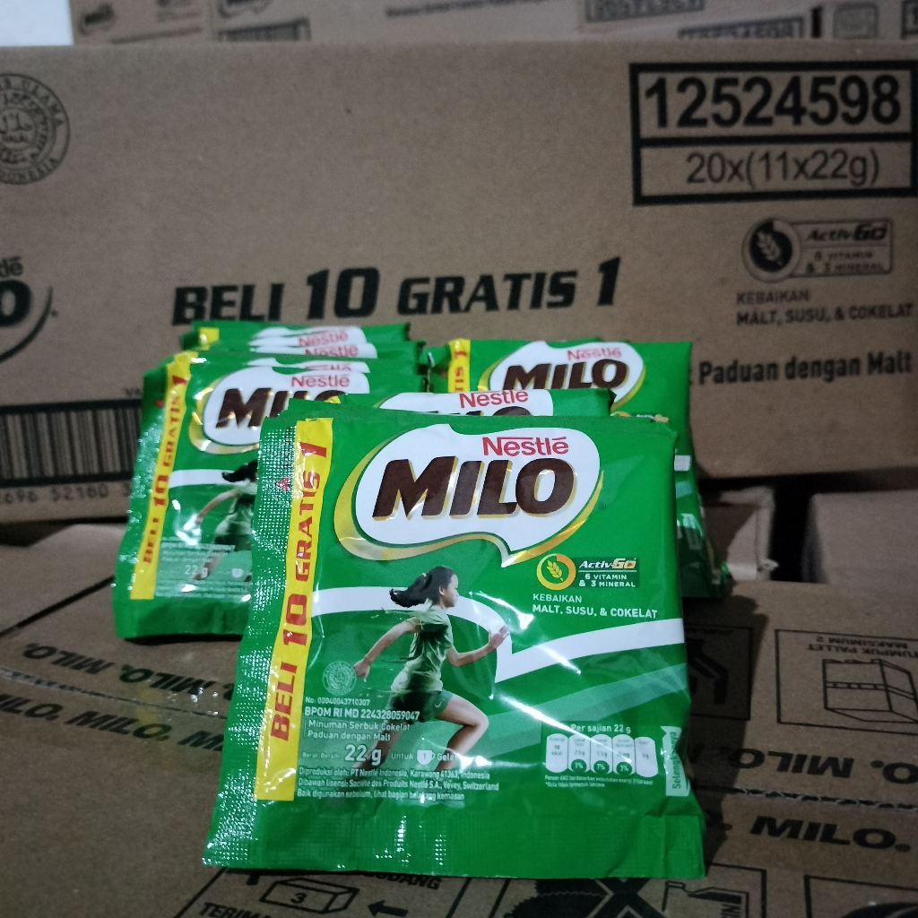 

MILO ACTIVE-GO SACHET RENCENG 22GR / SUSU BUBUK NESTLE MILO ACTIVE-GO RENCENG SACHET 22GR (1 RENCENG ISI 10 FREE 1)