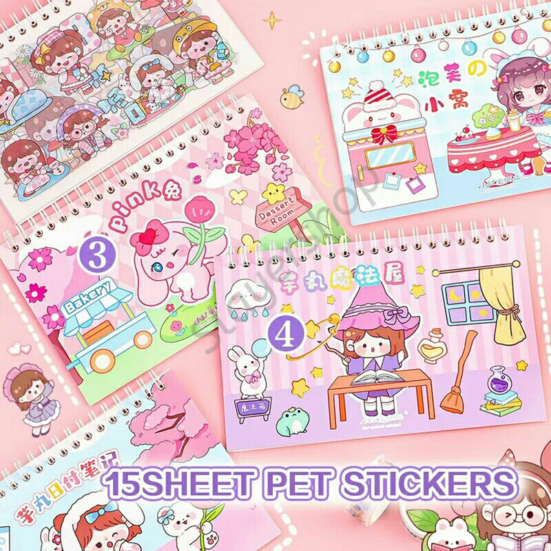 

Buku Sticker Cute Girl Kartun korea Lucu bahan PET anti air waterproff