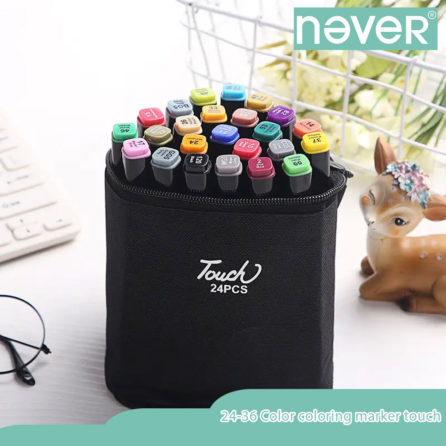 

Never Offiicial- 24/36 Color coloring marker touch/ 24/36 warna spidol warna dengan bag/ Market set dual head