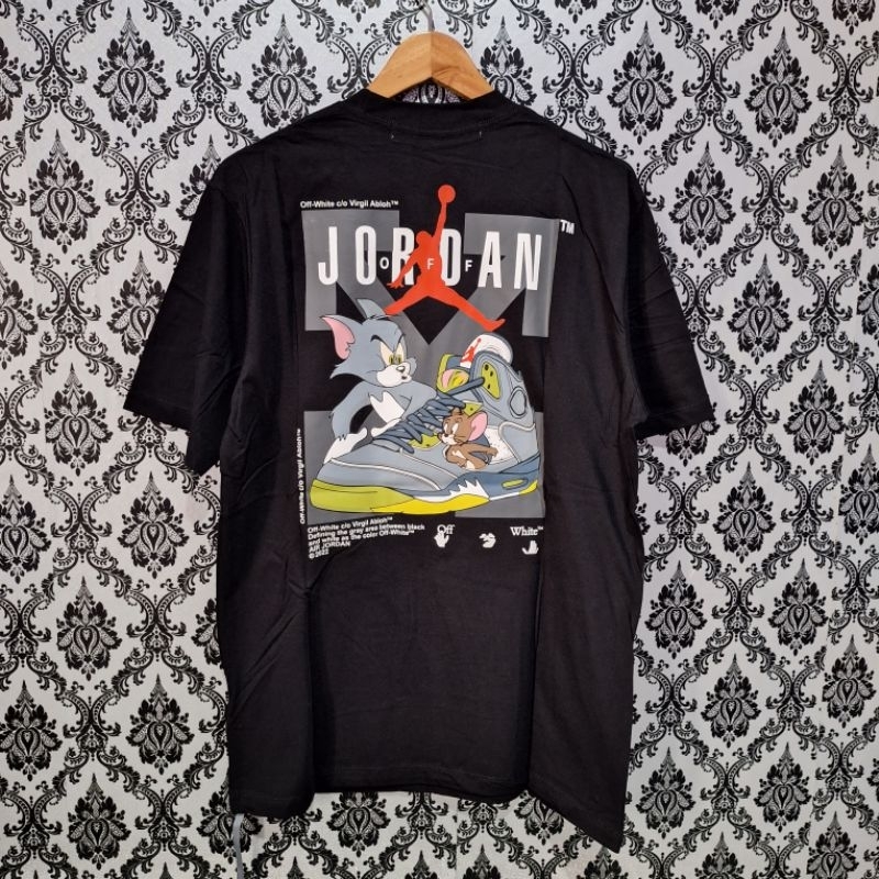 kaos off white jrdn tom jerry hitam