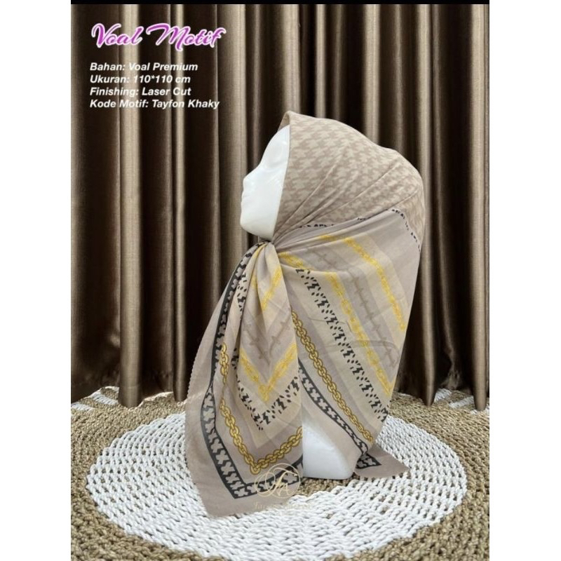 Hijab Segi Empat Voal Motif Smican Warna Khaki Jilbab Kerudung Terbaru