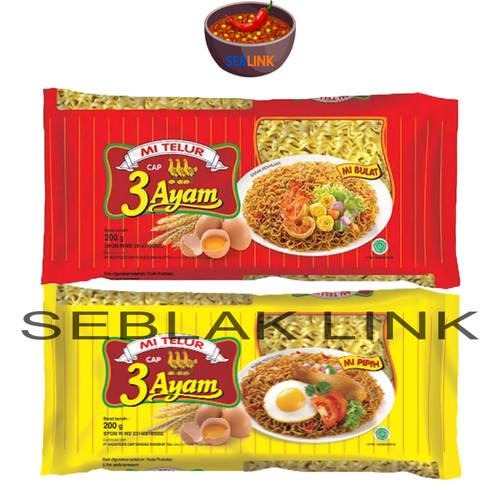 

Mie Telur Cap 3Ayam Pipih/Bulat 200G