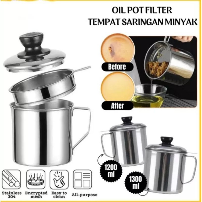 mug saringan minyak goreng / oil pot filter /oil pot saringan minyak stainless