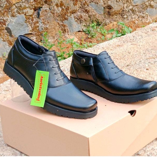 sepatu pantofelan dinas PDH pendek outsole datar kulit asli