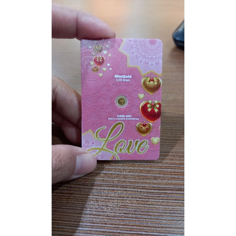 MiniGold Love Series 0.05 gram | logam mulia | emas batangan murni 24 karat | fine gold 99.99% | kad