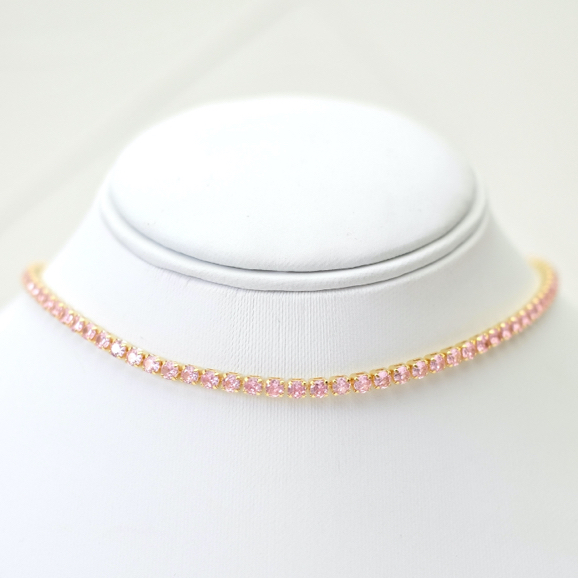 PINK - Gold Plated Zircon Tennis Necklace