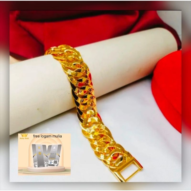 Gelang sisik naga titanium lapis emas 24k jumbo perhiasan wanita anti karat mewah terbaru