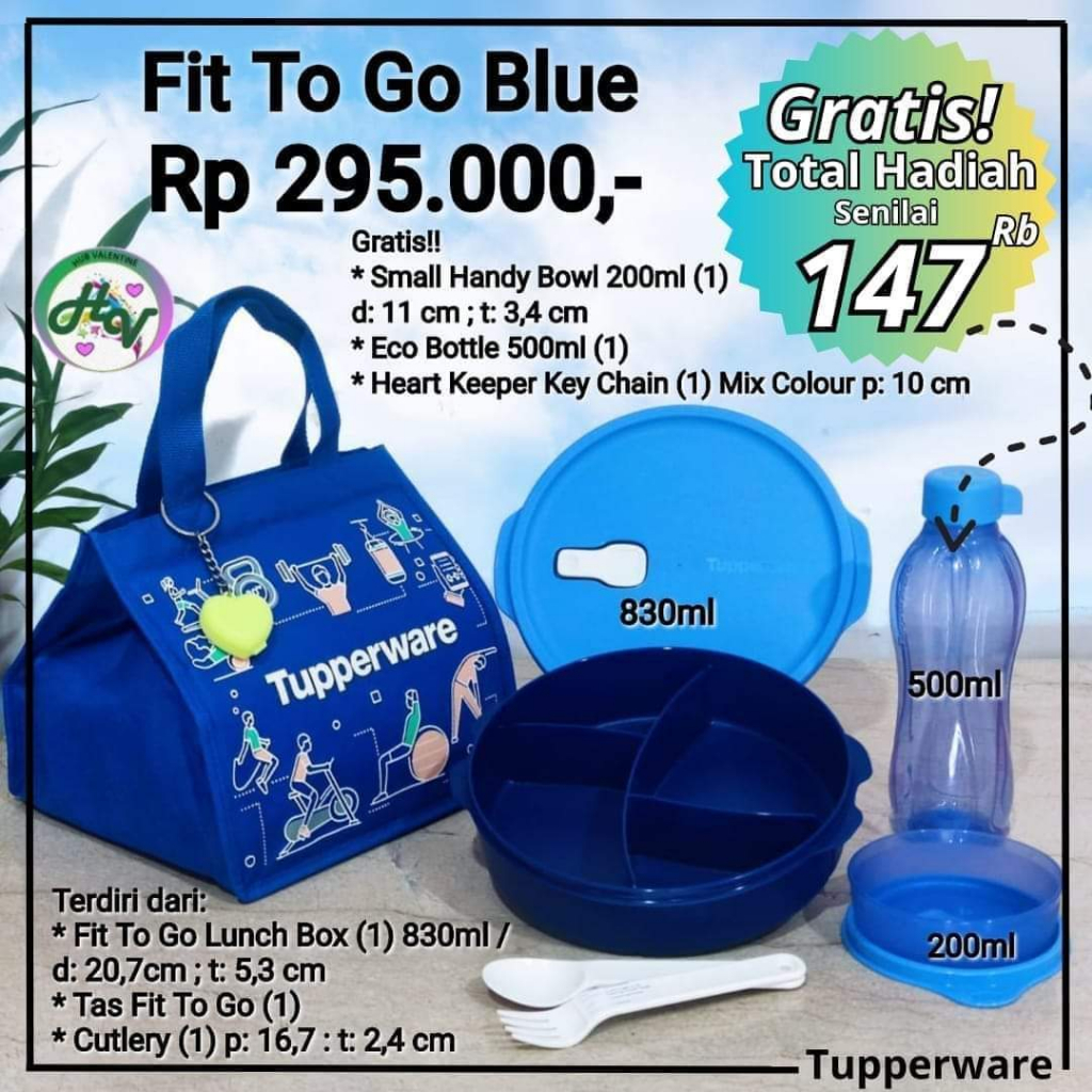 Tupperware fit to go blue dan orange set bekal makanan dengan tas