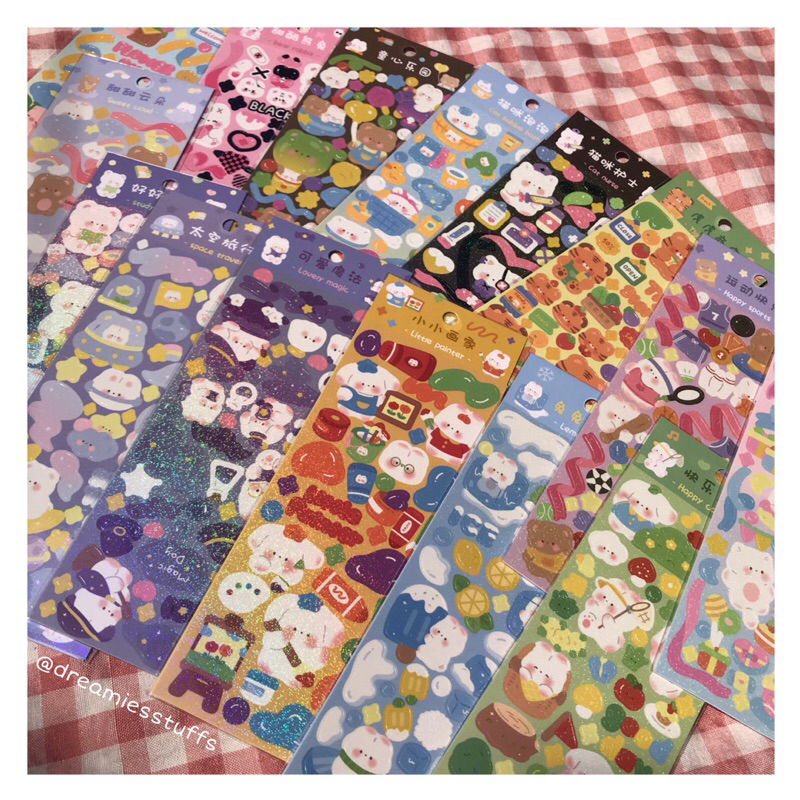 

(Dream) Cute bear and cat character deco sticker by dreamiesstuffs