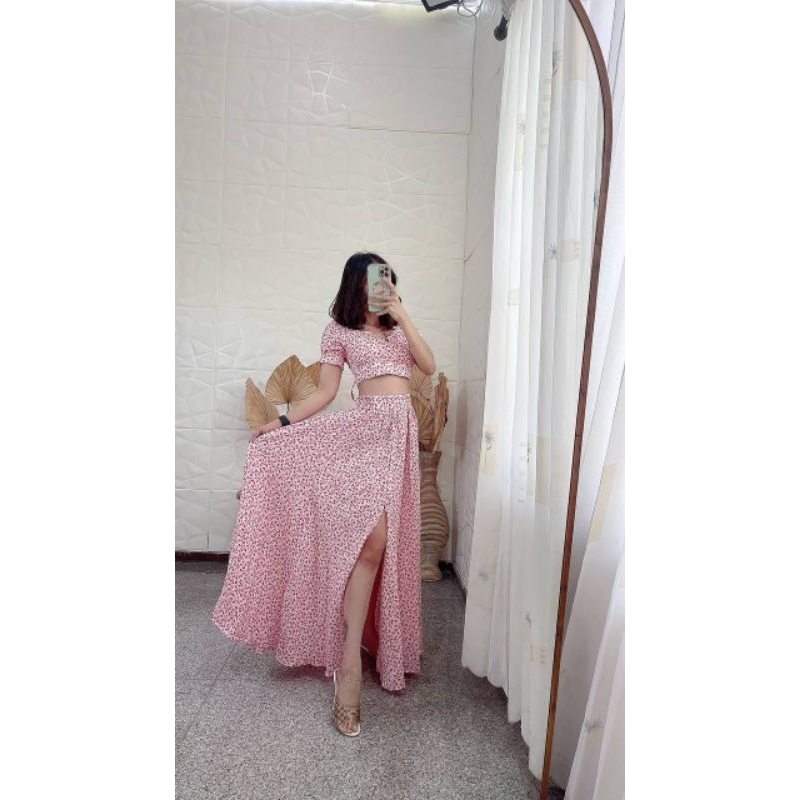Bella set/set cantik/sek rok/jukizamshop/baju cantik/dress crop top/ setelan crop top/
