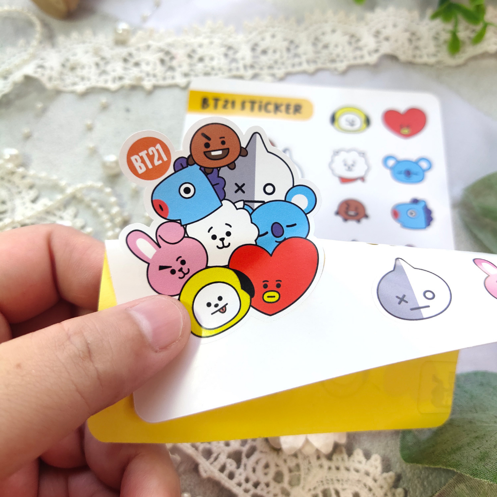 

RAINBOW SET STICKER STIKER BT21 Tata (V BTS) Chimmy (Jimin) Cooky (Jungkook) RJ (Jin) Koya (RM) Mang (J-Hope)Shooky (Suga)Van (ARMY)set MURAH [ READY STOK]