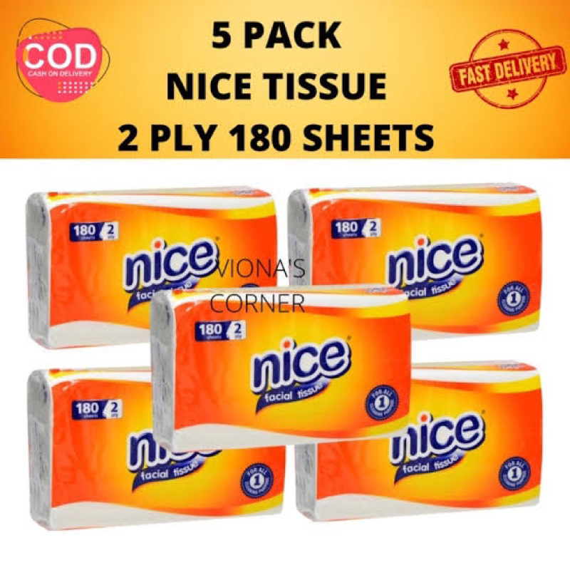 	 Nice Facial Tissue Tisu Tisue Wajah Muka 180 sheets Paket isi 5	