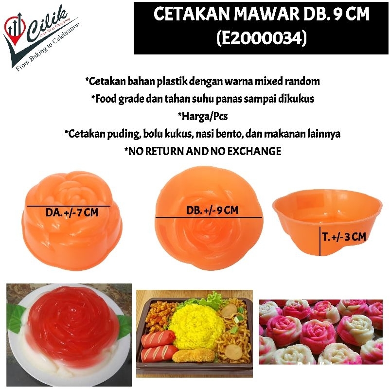 cetakan bahan plastik mawar 9 cm mold puding bolu kukus bento agar