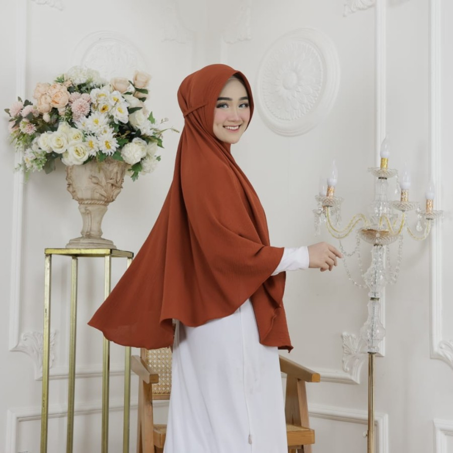 hijab bergo pet tali jumbo bahan crinkle size xl
