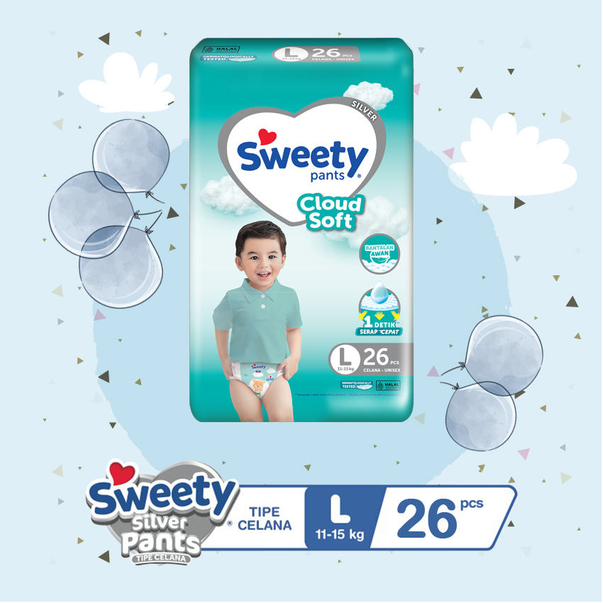 Sweety Silver Pants L26 - Sweety Popok Celana Silver L 26