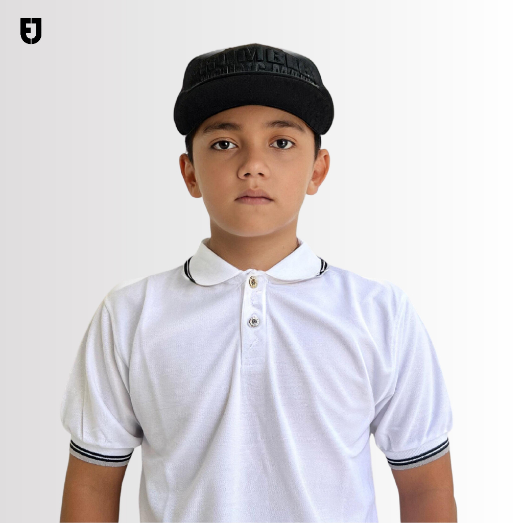 Polo Anak Polos Strip Pendek Putih Untuk Usia 8-15 Tahun