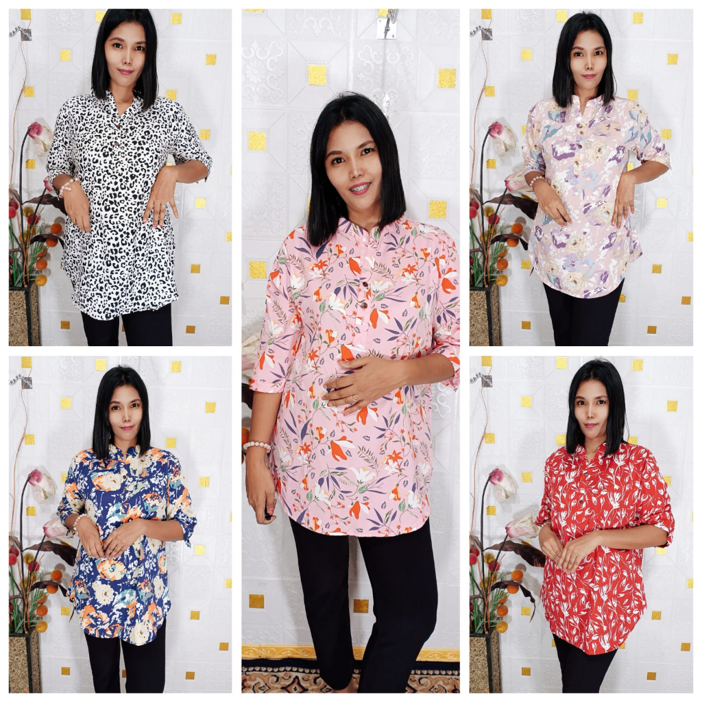 BM008 Blouse Satin Import Premium ukuran standar motif kekinian