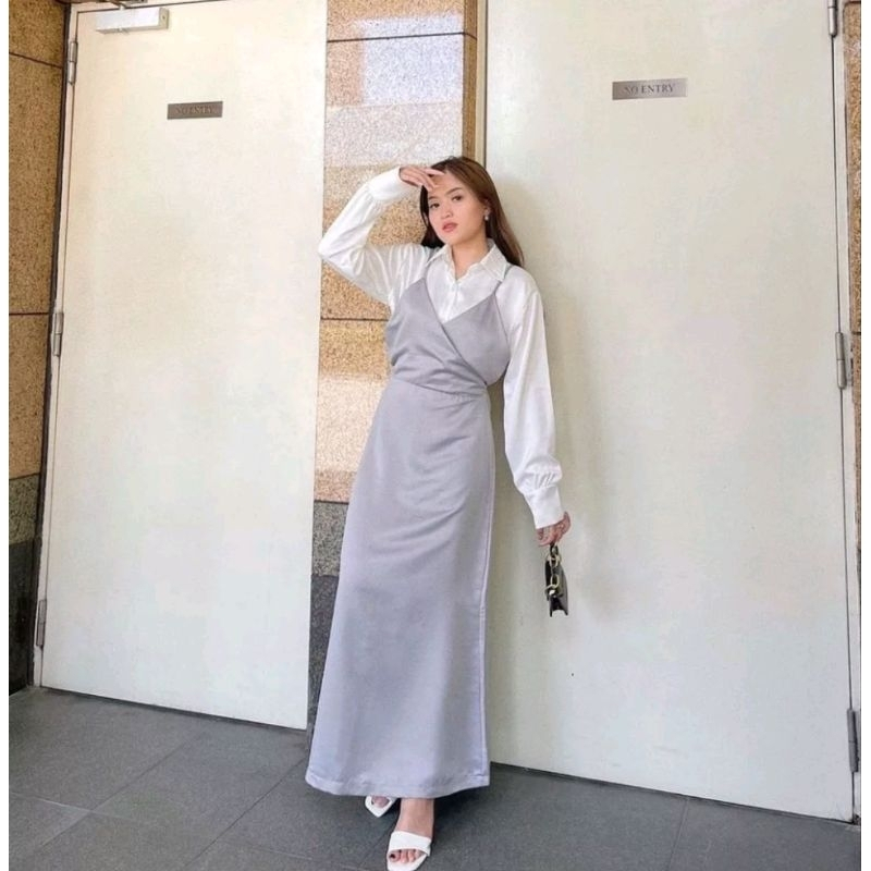 LONGDRESS SATIN kimono tali kecil ootd wanita korean style
