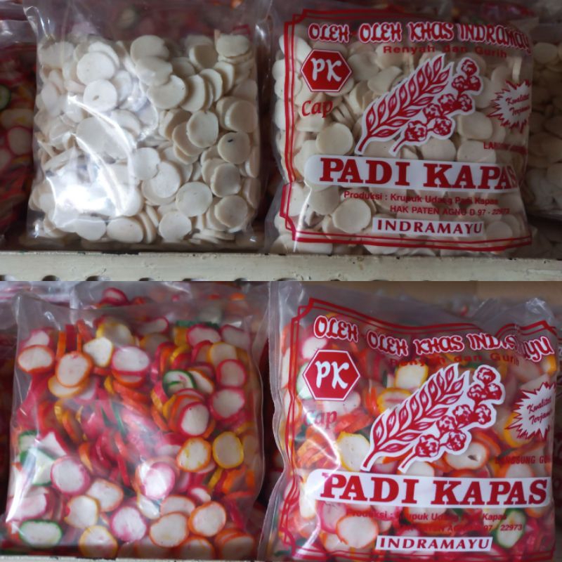 

kerupuk atau krupuk bawang putih dan pelangi cap padi kapas @250g