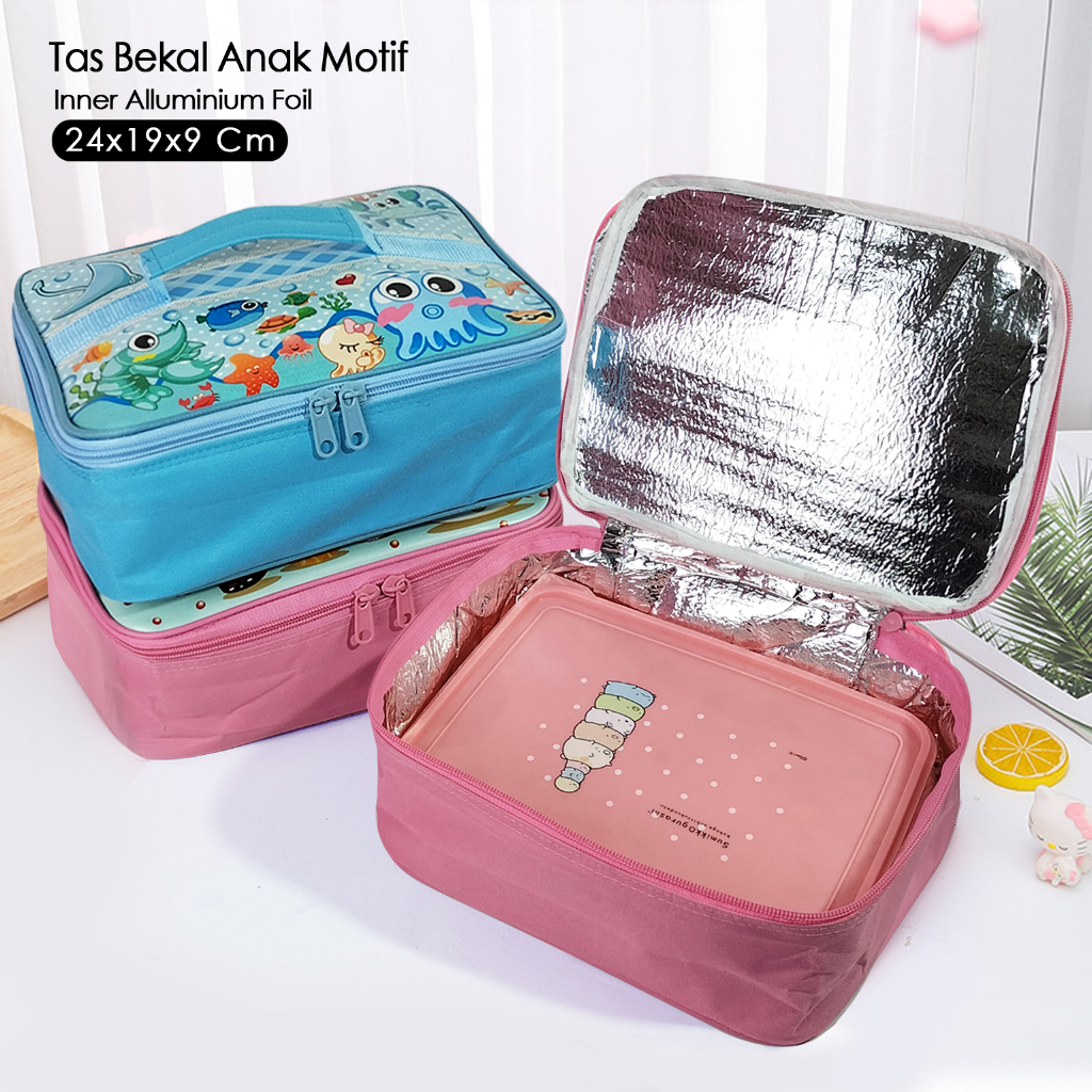 Tas bekal makanan jumbo motif lucu lunch bag bekal anak sekolah waterproof tas kotak makan besar