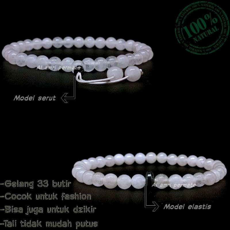 Gelang Batu Giok Putih Asli / Gelang Pria dan Wanita / Bracelet Jade Natural Stone