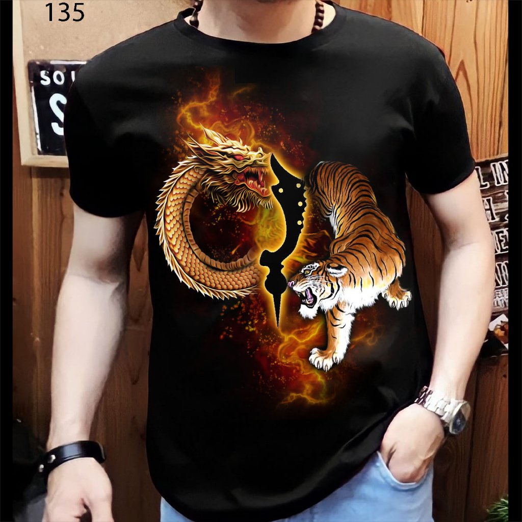 Kaos distro pria motif dragon tiger