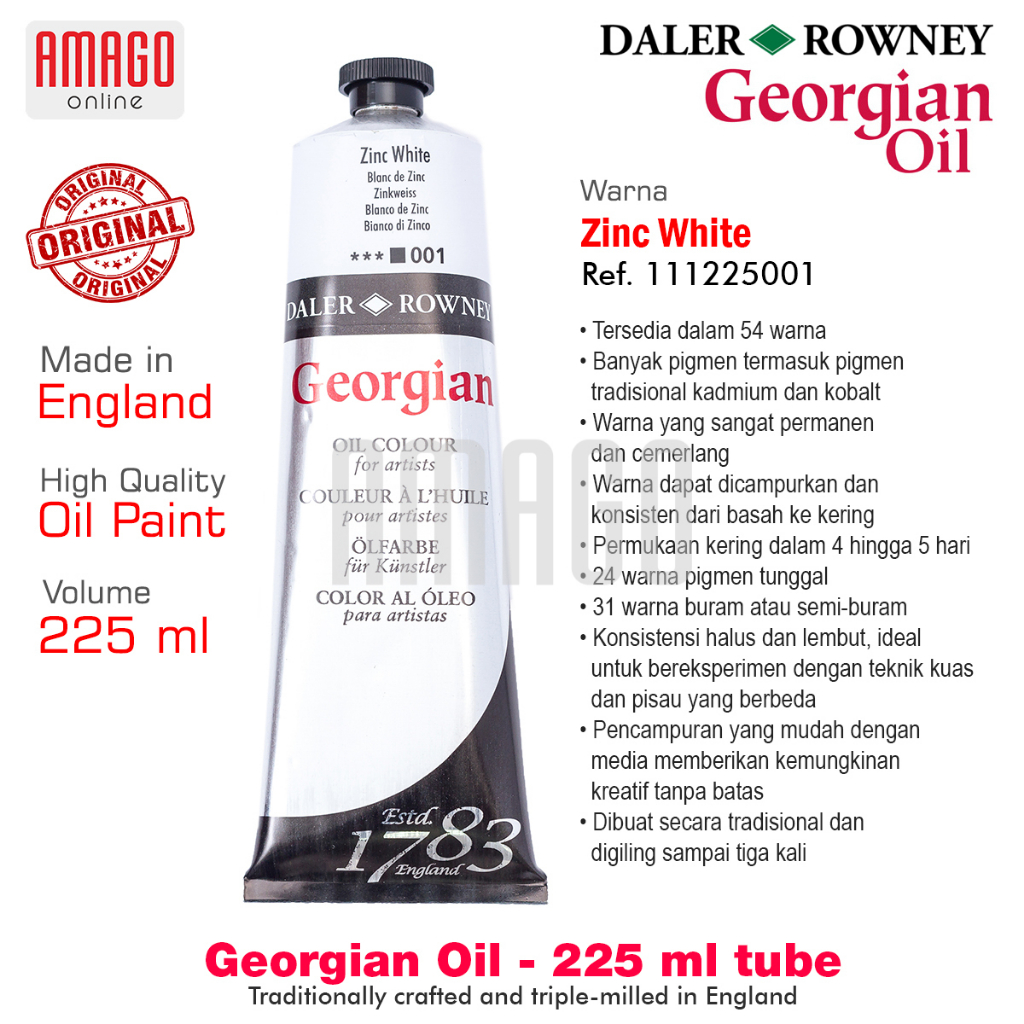 

Cat Minyak Lukis DALER-ROWNEY Georgian Oil Paint 225 ml - Zinc White - 111225001