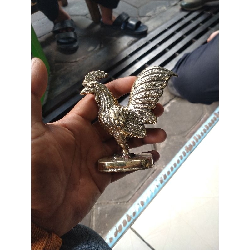 Patung Ayam Kuningan Hiasan Rumah Koleksi Antik