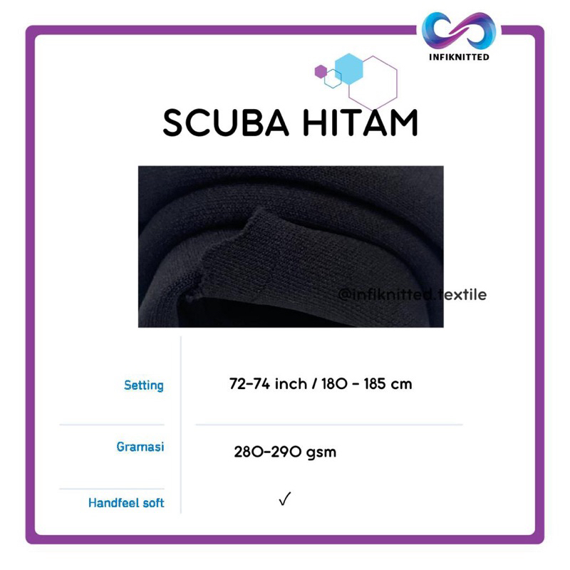 Infiknitted Textile - Kain Scuba Premium Meteran Gramasi 280 - Hitam