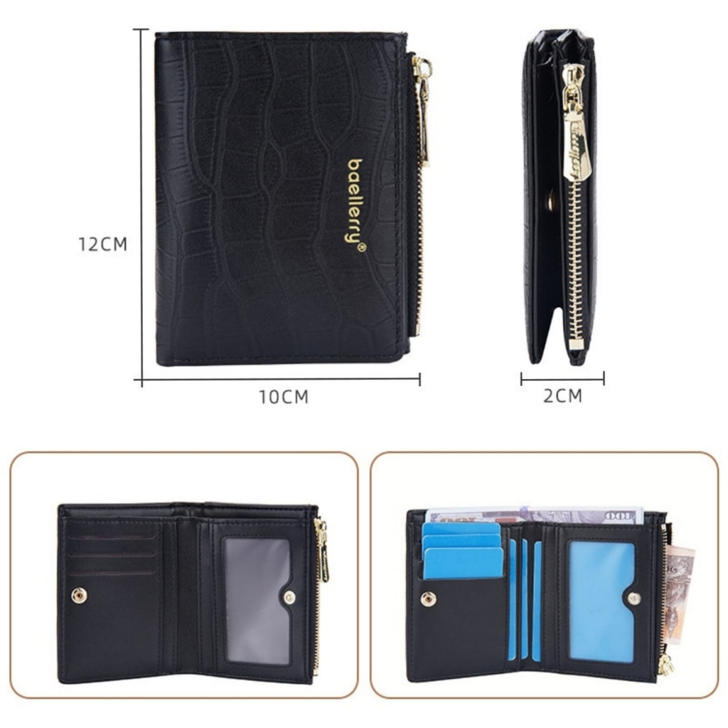 DOMPET LIPAT WANITA BAELLERRY ORIGINAL MINI RESLETING KULIT HITAM SUDIENA WA780B5 CROCO PREMIUM BATAM FASHION KOREA BRANDED KECIL KEKINIAN TERBARU MURAH SLOT KARTU ATM LUCU CANTIK MEWAH