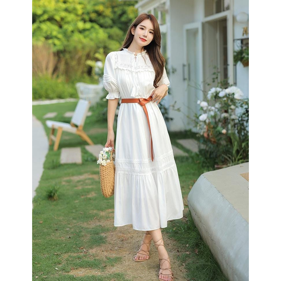 RIRI white handy dress wanita / korean summer dress pantai maternity dress / dress bumil friendly / 