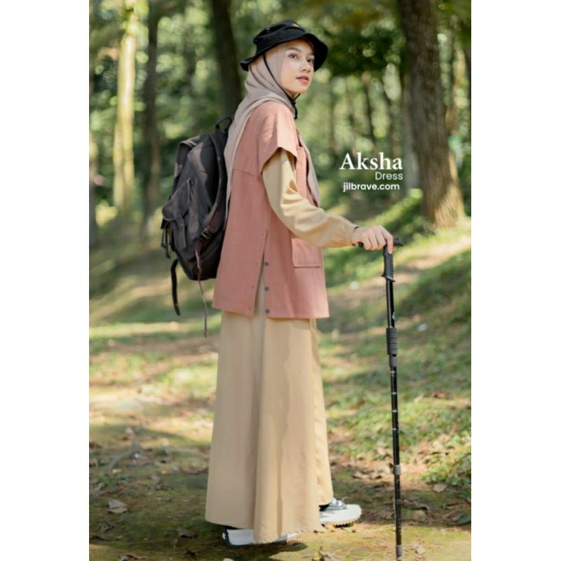 AKSHA DRESS JILBRAVE | 2 IN 1 Style Gamis Syari Set Outer Linen model Sporty| Gamis Outdoor | Gamis 
