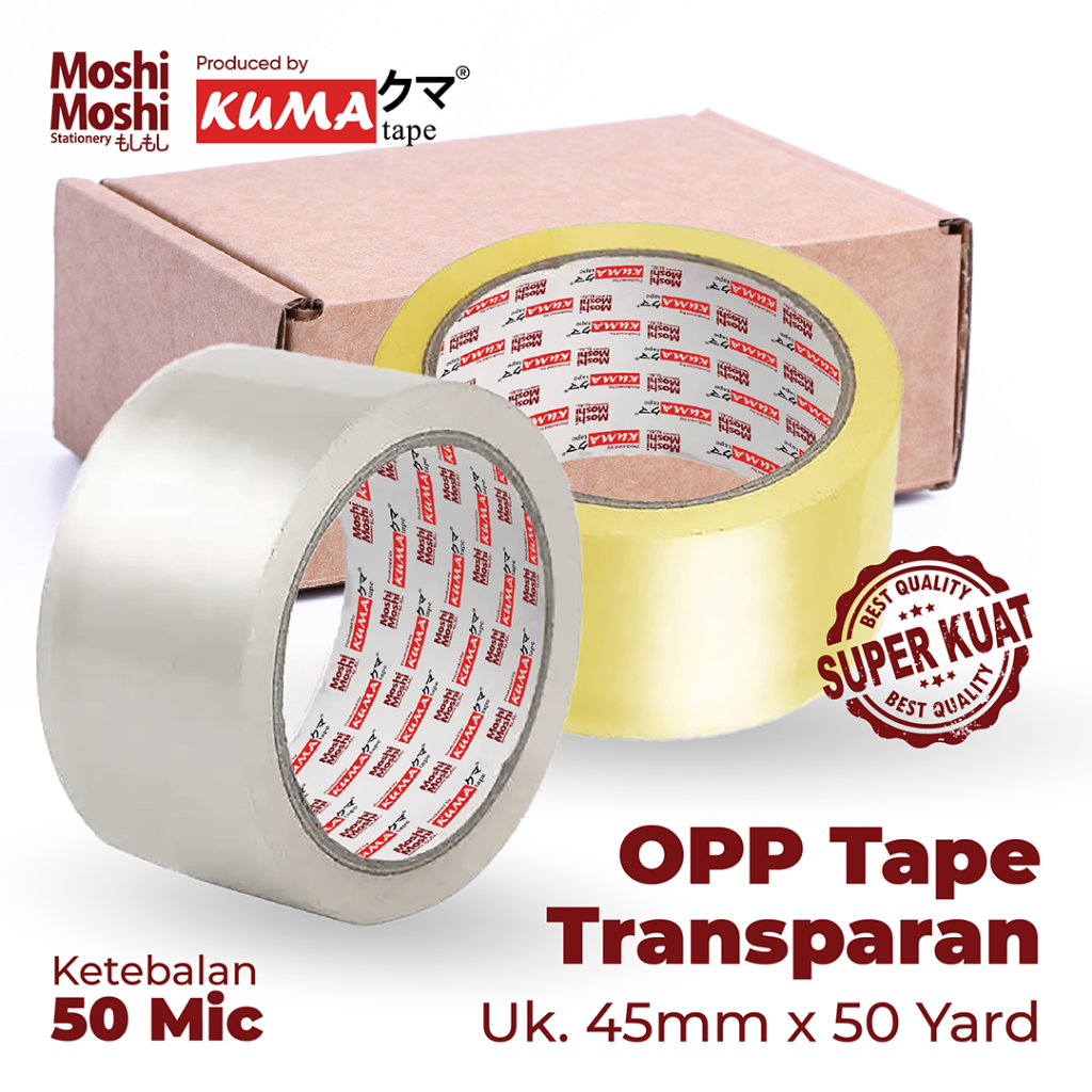

Lakban Moshi Kuma 2 inch 50 Yard Bening Transparan Tape Perekat Kuat