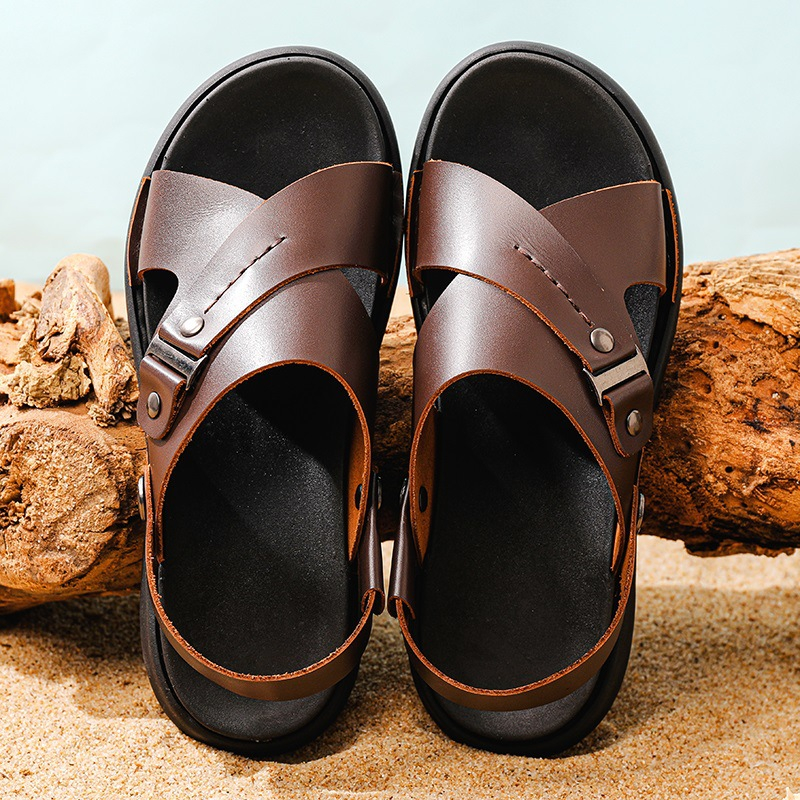 Sandal Pria Kulit Impor Slip On Trendy Terbaru Sendal Selop Cowok Keren 2025