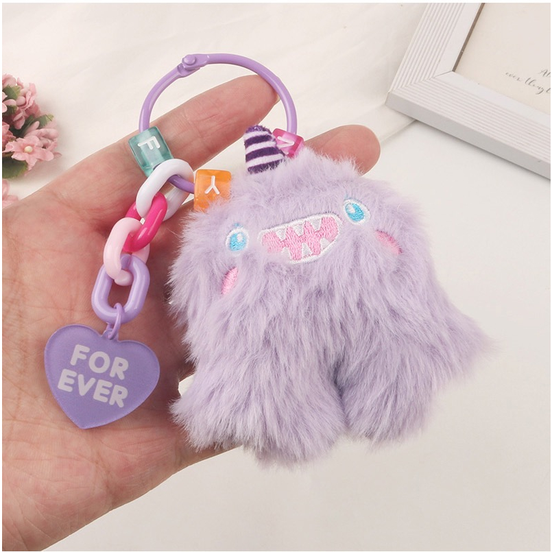 Mores Bag Charm Aksesoris Gantungan Kunci Tas Bentuk Boneka Monster Bulu Plush Doll Pendant Keychain Pastel Import Lucu