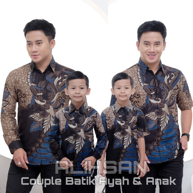 Terbaru Couple Batik Ayah dan Anak Laki laki || Kemeja Batik Pria Dewasa dan Anak Laki laki Modern Terbaru motif sangkuriang navy