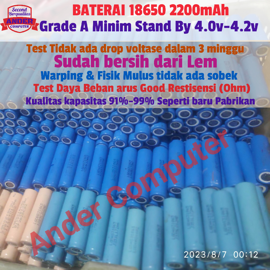 Baterai LG 18650 2200 mAh LGDAS31865 Lithium ORI original copotan bekas battery Laptop batrei batre untuk powerbank rakitan, lampu emergensi, Real kapasitas, senter, mic, drone, mainan anak, kipas portabel, Cell rangkaian baterai motor mobil listrik