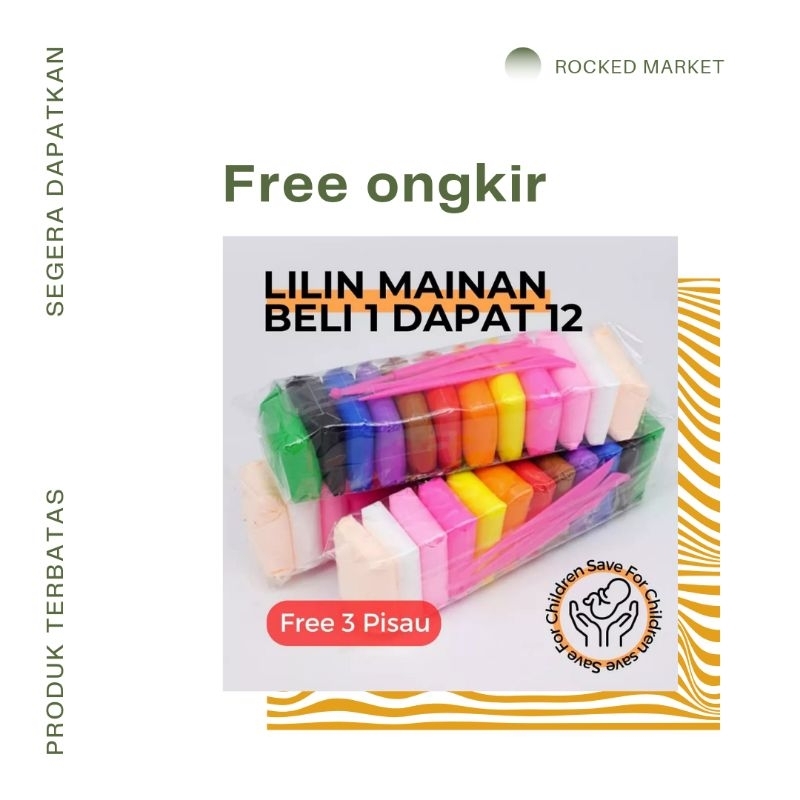 Mainan edukasi anak clay plastisin - polimer clay magic - lilin mainan 12 warna lengkap dengan pemot