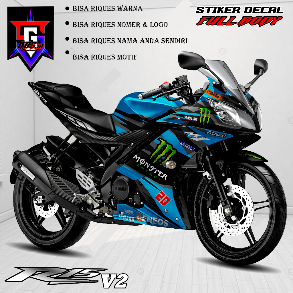 (Terbaru) Decal motor R15 V2 Stiker Decal Fullbody R15 V2 Motif Racing Monstr Biru Muda