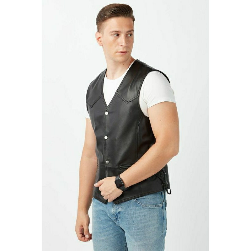 Rompi Kulit asli biker motor rompi kulit pria asli rompi touring kulit asli