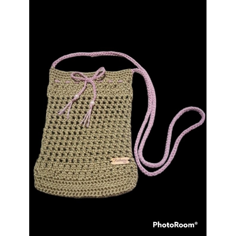sling bag rajut tas slempang praktis lucu imut muat hp sekat 1 sling bag tali panjang