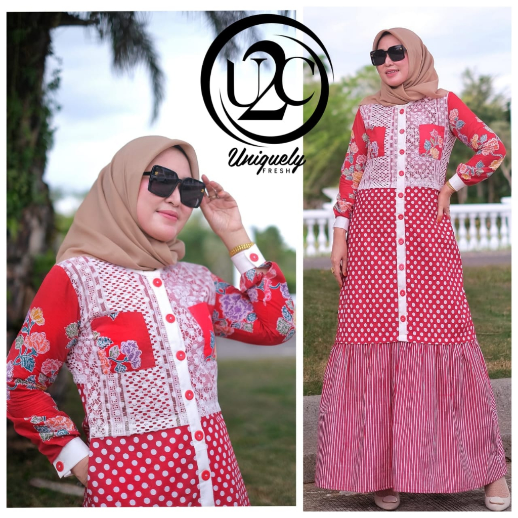 Nayaka Premium Dress by U2C - Gamis Batik Encim Motif Merah Putih