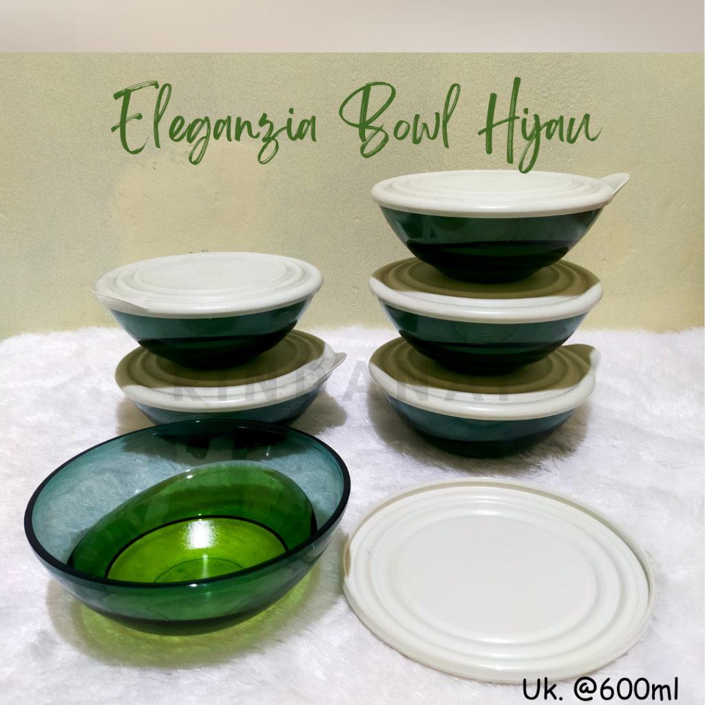 Eleganzia Bowl Hijau/wadah crystal/wadah makanan mewah Tupperware  mewah dan ori