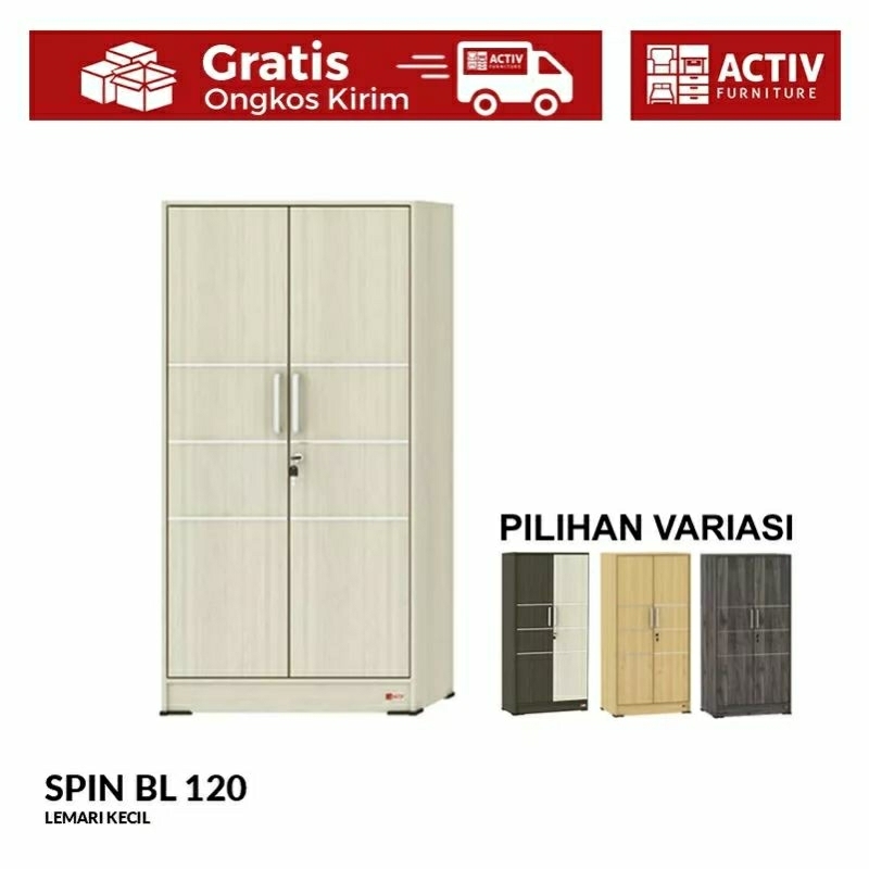 Activ Lemari Pakaian Kecil Minimalis - Lemari Baju Serbaguna 2 Pintu - SPIN BL 120 Motif Kayu